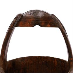 Chinese wooden well bucket, together with a carved wooden bowl, bucket H62cm