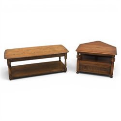 Ercol -  dark elm corner TV stand and coffee table, TV stand with drop triangular leaf, ov...