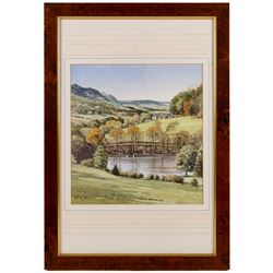 George 'Griff' Griffiths (British 1939-2017): 'Hackness Church from Hackness Park' 'Hackness Hall Lake Towards Langdale End' and 'Hackness Hall', triptych of watercolours signed Griff and dated '94, max 26.5cm x 54cm (3)