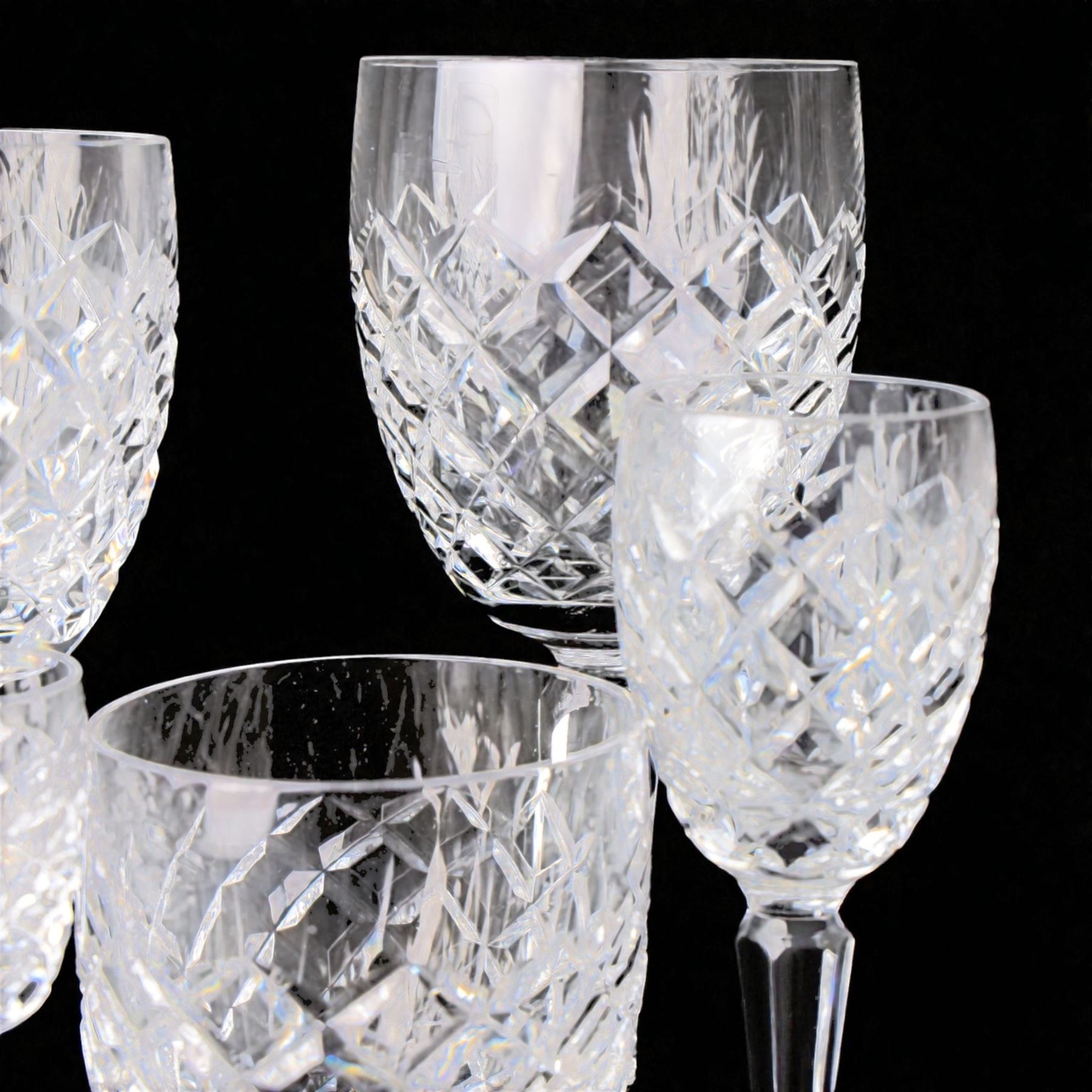 Waterford Crystal drinking glasses for six setting, in Comeragh pattern, including champagne, wine glass, sherry glasses, etc  