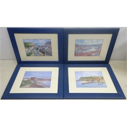 After Michael Major (British 20th century): Scarborough, Whitby and Staithes, set four colour prints 18cm x 25cm, and a reproduction engraving of Scarborough 20cm x 32cm (5)