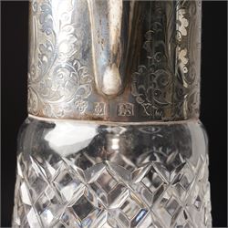 Glass claret jug with engraved silver mounts Birmingham 1972 Maker Garrard & Co. Ltd