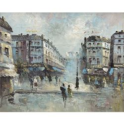 French School (Mid/late 20th century): Parisian Street scene, oil on canvas indistinctly signed 48cm x 58cm
