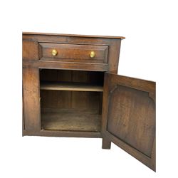 20th century Georgian design oak dresser base, moulded rectangular top over two drawers and two cupboards with fielded panels