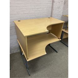 Pair of left hand return oak effect office desks