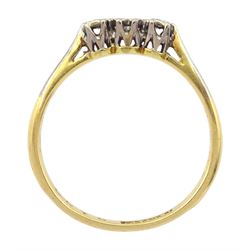 Mid 20th century gold three stone single cut diamond ring, stamped 18ct & PT