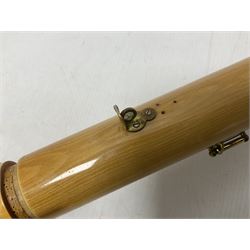 Wooden bass recorder, possibly by Roessler but unmarked, in fitted and lined case 