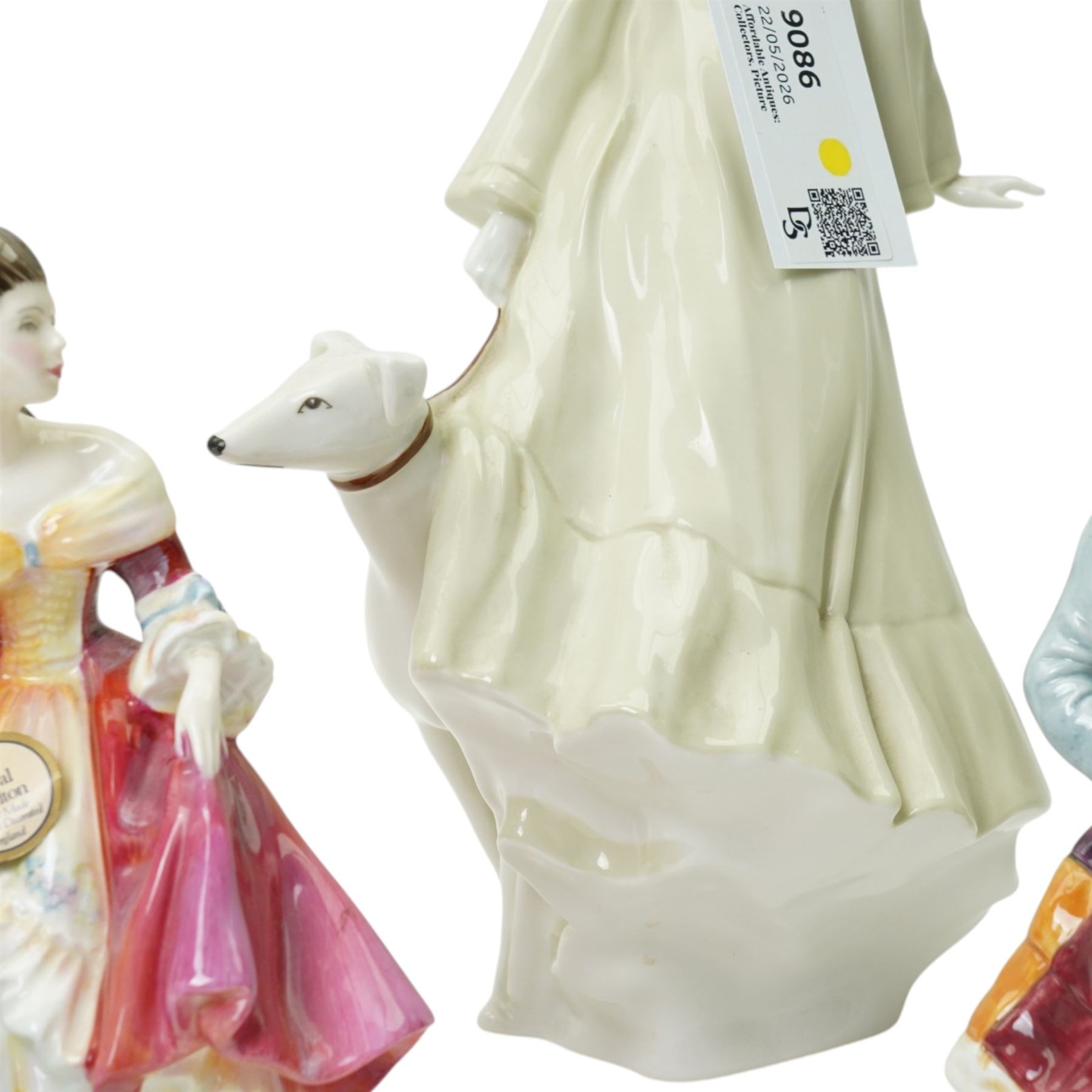 Royal Doulton figure Strolling HN3073, another Eventide HN2814, another Southern Belle HN2229, Royal Worcester figure Grandmothers Dress and an Italian figure (5)