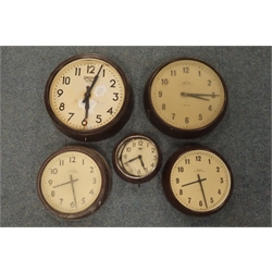  Five 'Smiths' ECS baker lite case slave clocks  
