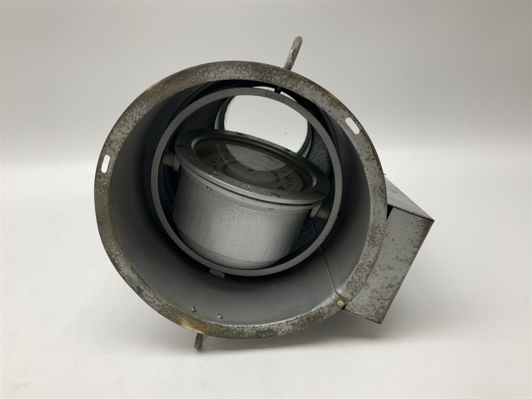 Ship's lifeboat gimble compass in binnacle, with plaque 'Bergen Nautik Instrumentfabrikk ..... Norway. Type BN25COL No.770559' 