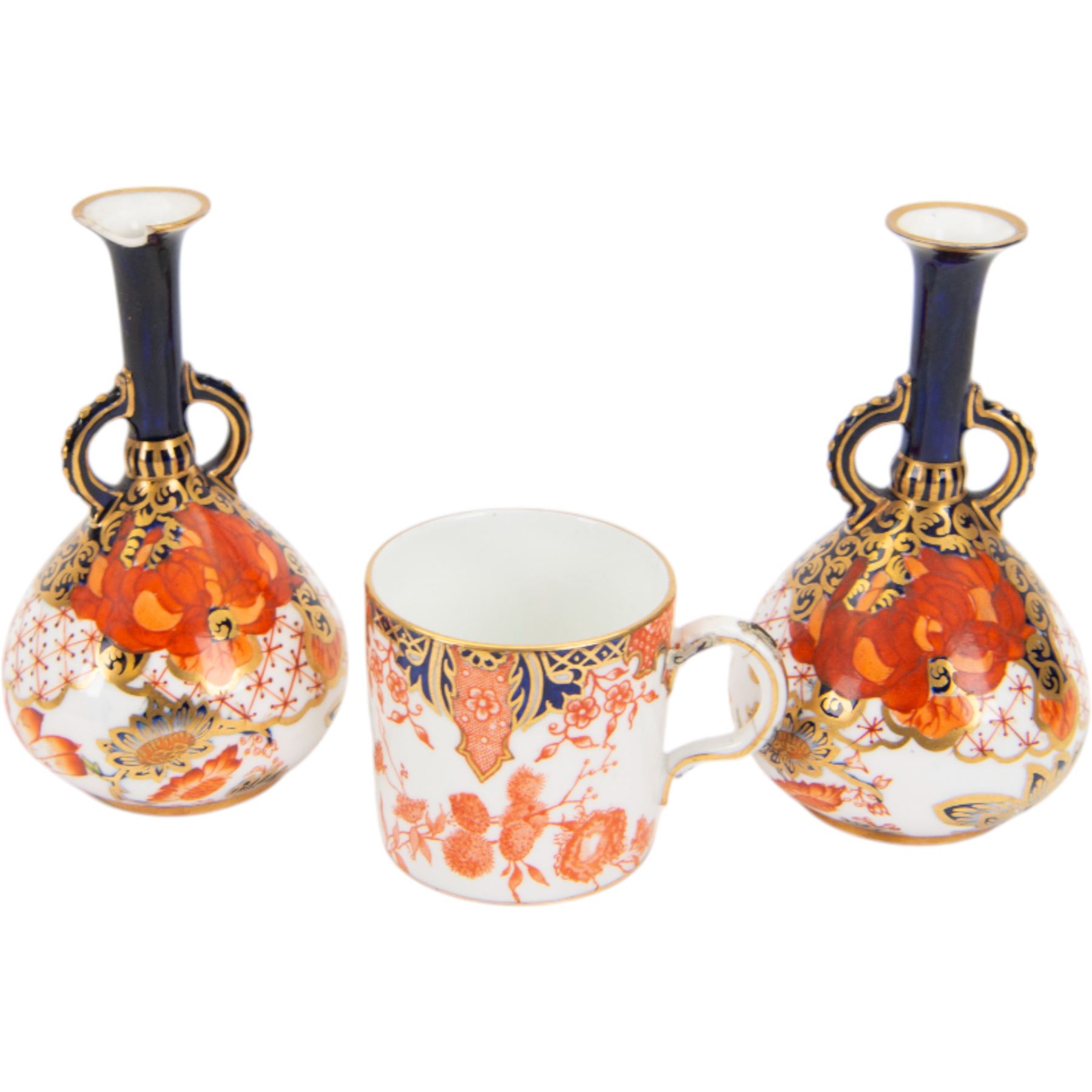 Collection Royal Crown Derby in various pattern, comprising Imari 198 pattern plate, three Imari 4363 pattern side plates, two Imari 2444 bud vases, Imari 2712 patter coffee can and saucer, together with Crown Staffordshire bowl and dessert plate 