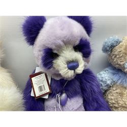 Seven Charlie Bears, comprising two limited edition examples, Parma Violet CB191963, designed by Isabelle Lee, limited to 3000, and Mary CB205250O, limited to 1000, plus Anniversary Carol CB151562, Olien CB171790, Dilly CB124946, Willamena CB202037A, and Kay CB191957B, each designed by Isabelle Lee, all with tags