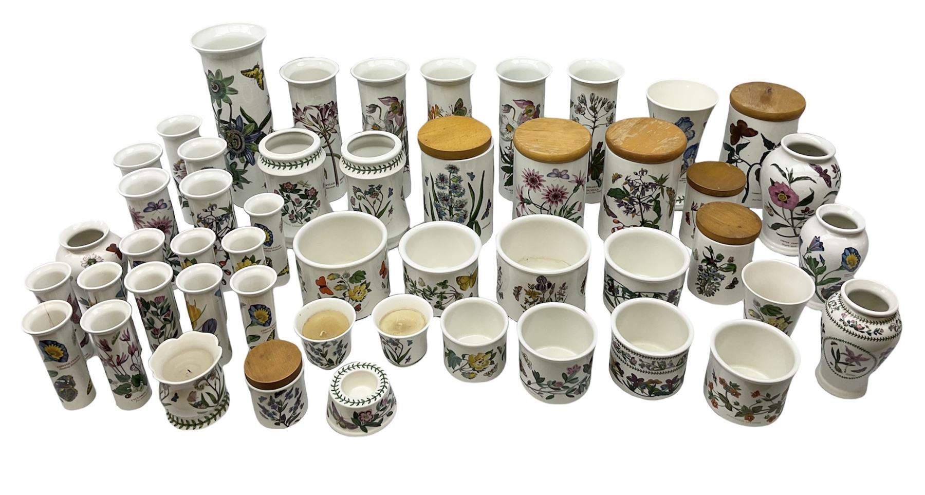 Quantity of Portmeirion The Botanic Garden pattern storage jars of various sizes, planters, vases etc (approx 47)  