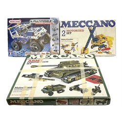 Meccano - unopened Multimodels Set No.6024139; Army Construction Set, boxed with instructions and part used decal sheet; and part No.2 Motorised Construction Set, boxed with instructions (3)