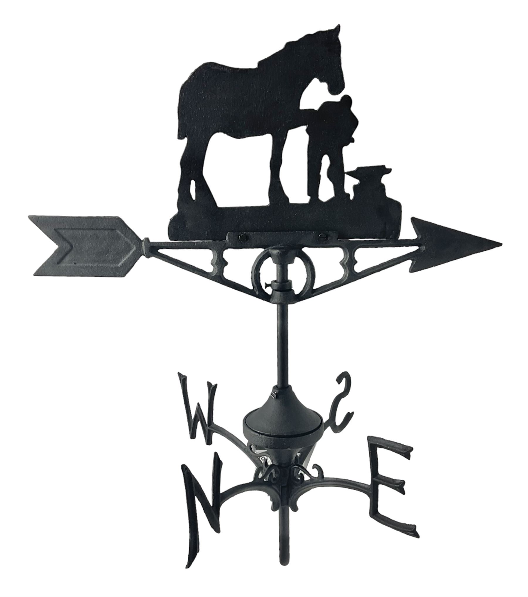 Wall mounting weathervane with Blacksmith and horse finial, H62 
THIS LOT IS TO BE COLLECTED BY APPOINTMENT FROM DUGGLEBY STORAGE, GREAT HILL, EASTFIELD, SCARBOROUGH, YO11 3TX