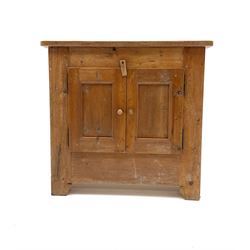20th century waxed pine cupboard enclosed by two panelled doors