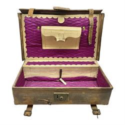 19th century leather suitcase, with brass plaque to cover engraved 'C R F Lutwidge Esq', the pink silk and white kid leather interior with pouch and edging impressed with gilt lettering reading 'By Appointment of Prince of Wales J W Allen 37 Strand Maker Prize Medal Awarded', H21cm, W73cm, Notes: Charles R. Fletcher Lutwidge, was mayor of Tunbridge Wells between 1895-1898, and again between 1901-1902