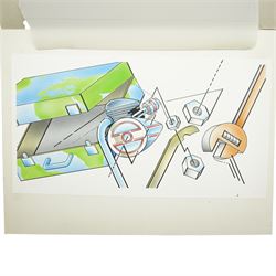 Peter Clark (British 1944-): Vintage Advertising Prototypes, large collection of original mixed media ink and watercolour poster prototypes signed, c.1980s max 60cm x 50cm (qty) (unframed)
Notes: Peter Clark is a British artist best known for his collages, but he began his career as an illustrator working for major UK publications like The Radio Times, BBC and major advertising campaigns. These posters, reflecting the bold colours and graphic style of pop art engage with 1980s music culture.
Provenance: direct from the family of the artist
