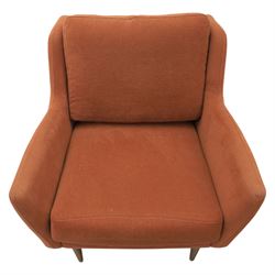 Pair of mid-20th century style chairs upholstered in terracotta fabric