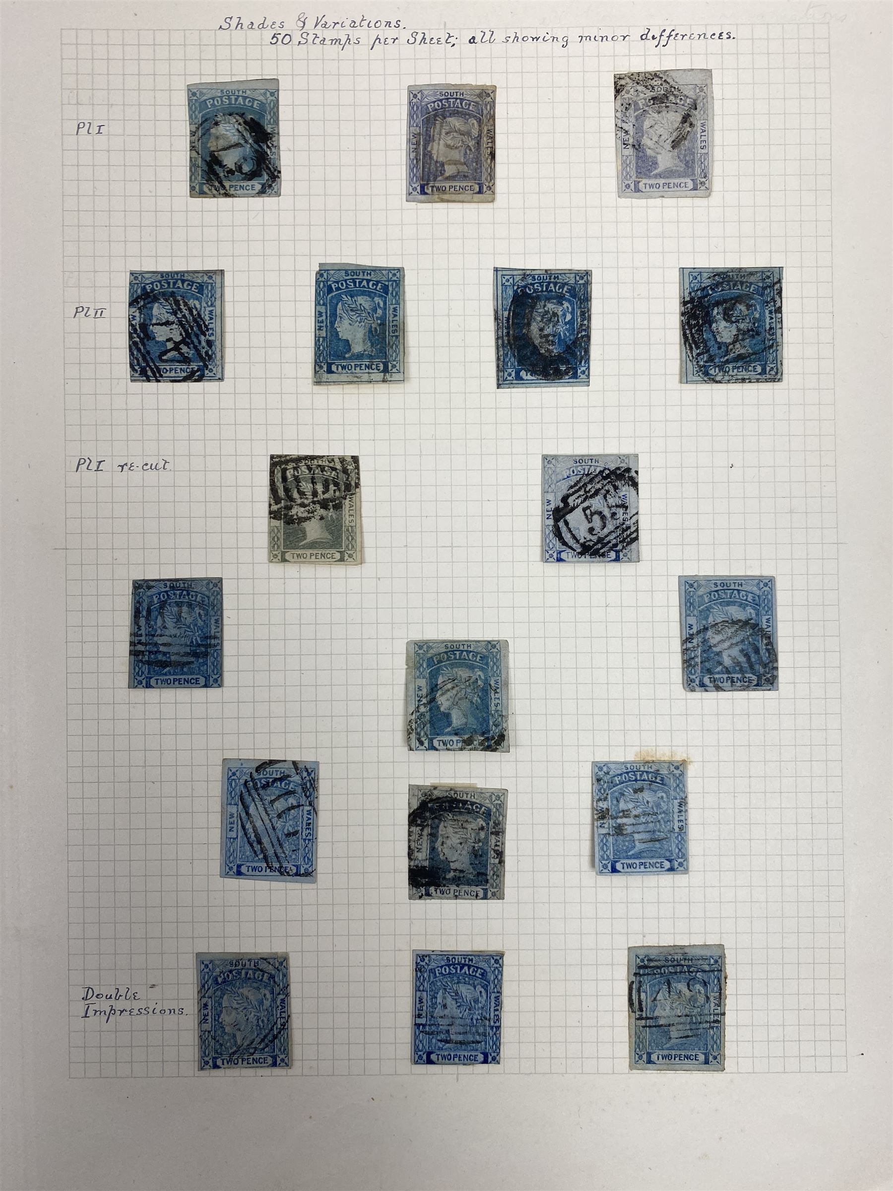 Australia New South Wales stamps, including 1850-4 various imperf issues, 1854-6 including five pence, six pence, one shilling etc, 1856-60 registered letter stamps, 1861-88 five shillings etc, housed on pages