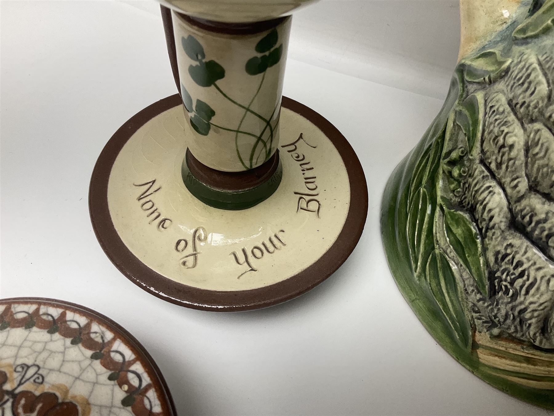  Collection of motto ware to include Torquay examples, together with Gouda vase and dish etc (9)