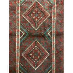 Meshwani red and blue ground runner, overall geometric design, the field decorated with triple lozenge motifs