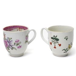 18th century Worcester porcelain coffee cup painted with floral spray beneath a gilt rim, ...