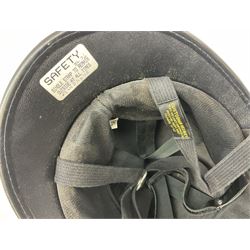 British Transport Police Custodian helmet with Queen's Crown plate; Hiatt & Co ebonised hardwood patrol truncheon; and pair of Hiatts 1960 hand-cuffs (3)