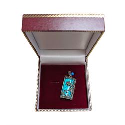 Silver turquoise and marcasite pendant, stamped 925, boxed 