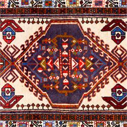 North West Persian Ardebil hand-knotted runner, ivory field decorated with row of large hexagonal medallions enclosing stylized geometric and floral motifs, linked by angular devices, within multiple geometric borders, cotton fringe ends 
