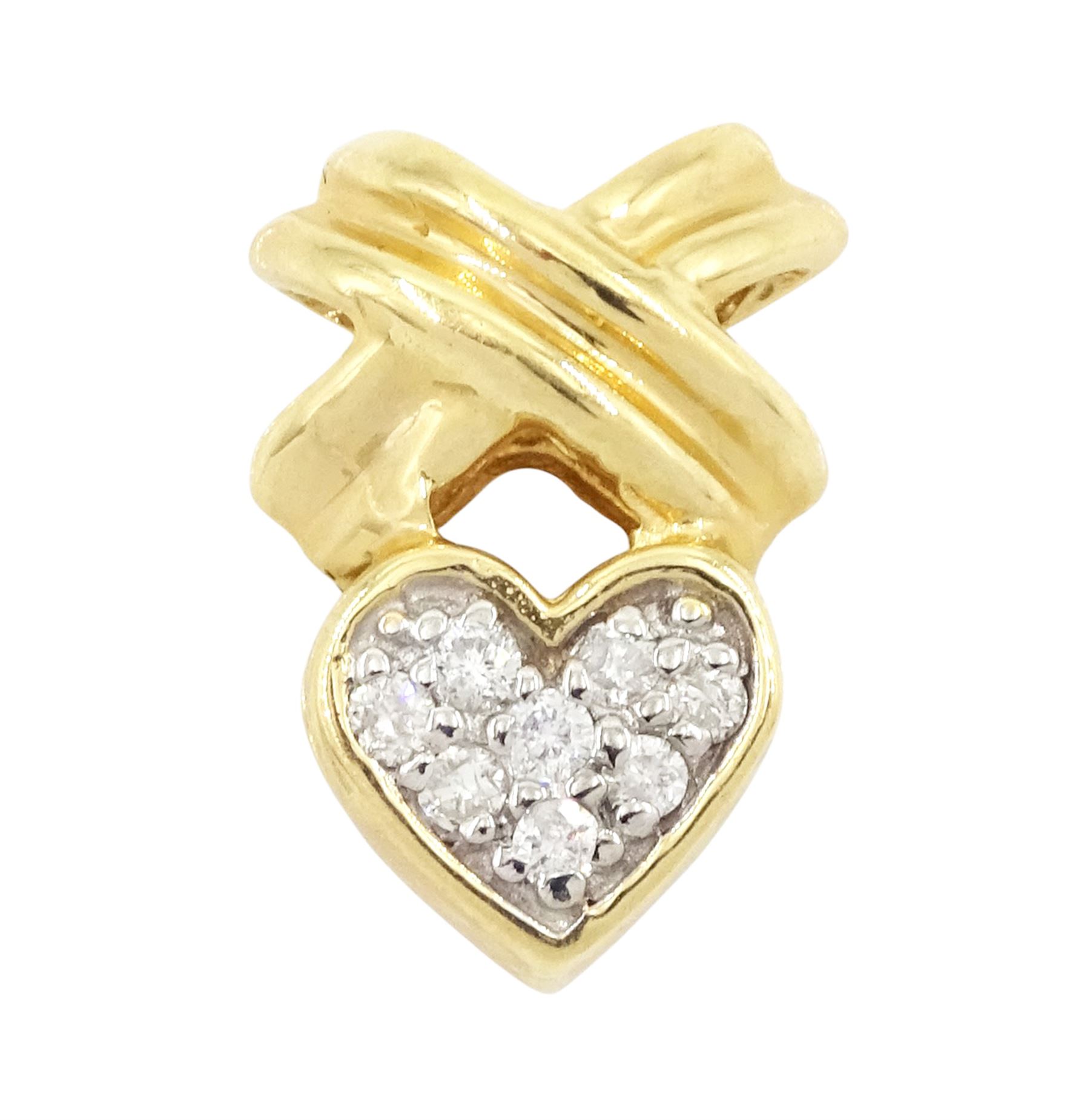 14ct gold pave set diamond heart and cross pendant