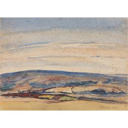 Florence Adelina Hess (Staithes Group 1891-1974): View Across a Moors Landscape, pencil an...