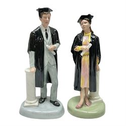 Pair of Royal Doulton figures of The Graduate, HN3017 and HN3016, H24cm