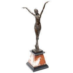 After Demetre Chiparus - art deco style figure of a dancer, on marble plinth, H55cm