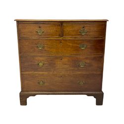 George III mahogany chest, fitted with two short and three long drawers, brass loop handles, raised on bracket feet