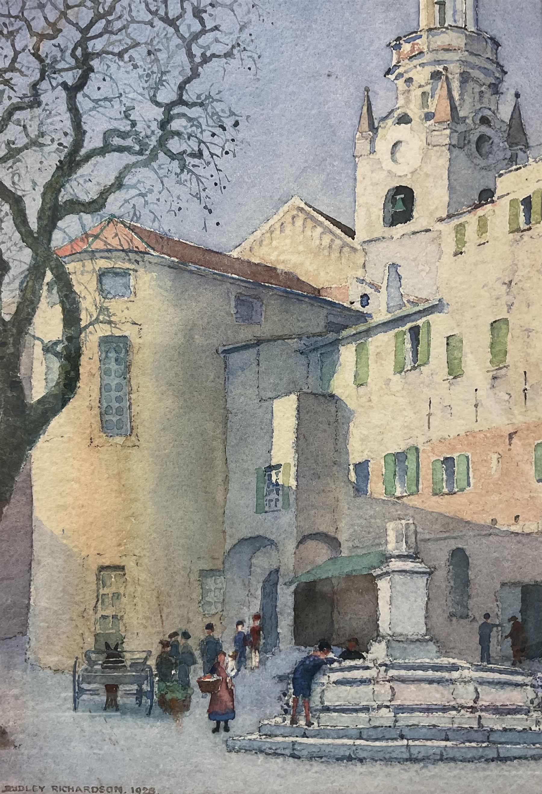 Dudley Richardson (British 1862-1929): Piazza San Siro - Sanremo, watercolour signed and dated 1928, 33cm x 22cm