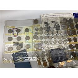 Coins including United Kingdom 1995 two pound coin on card, King George VI 1951 Festival of Britain crown, pre-decimal coinage etc, in one box