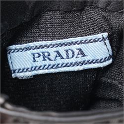 Prada - pair of black lambskin leather gloves, with enamel gold-tone and black triangle logos and silk lined interior, unused with original box