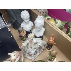 Beswick figure Matthew the trumpet playing pig, together with Royal Doulton figure Diana HN2468, a pair of Limoges busts and other collectables  