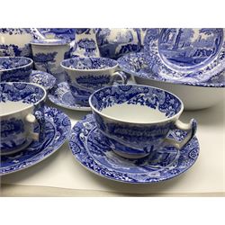 Copeland Spode Italian dinner and tea wares, to include six cups and saucers, six dessert plates, four dinner plates, salt and pepper shakers, covered dish, large jug etc,  mixture of black and blue printed marks beneath (34)