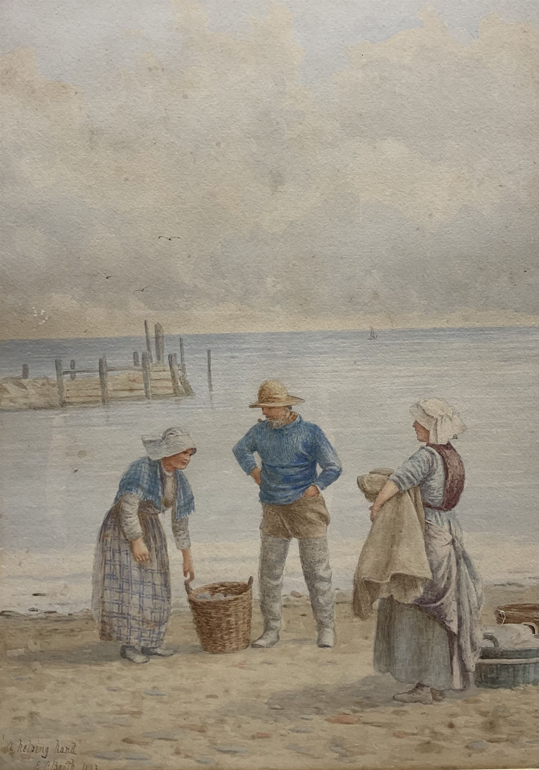 Edward C Booth (British 1821-post 1893): 'A Helping Hand', watercolour signed titled and dated 1893, 33cm x 23cm
Provenance: private collection, purchased Bairstow Eves Whitby September 2001