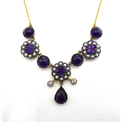  Amethyst and diamond gold and silver-gilt necklace stamped 375  