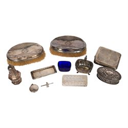 Collection of silver, including pair of silver mounted clothes brushes, cigarette case, mu...