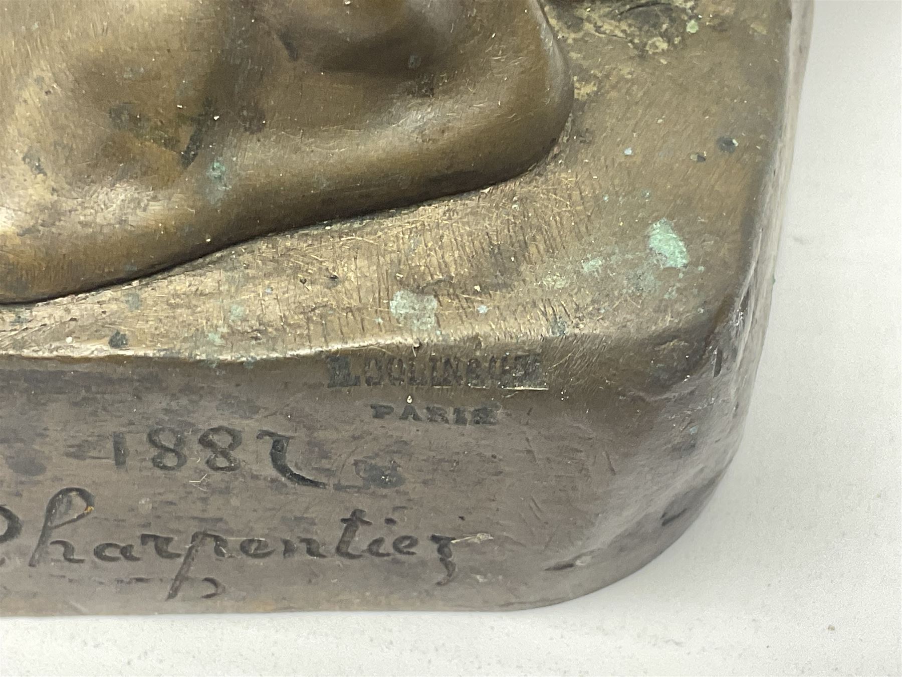 After Felix Carpentier, Improvisateur; bronzed figure of a man playing the flute, marked Felix Charpentier, H35