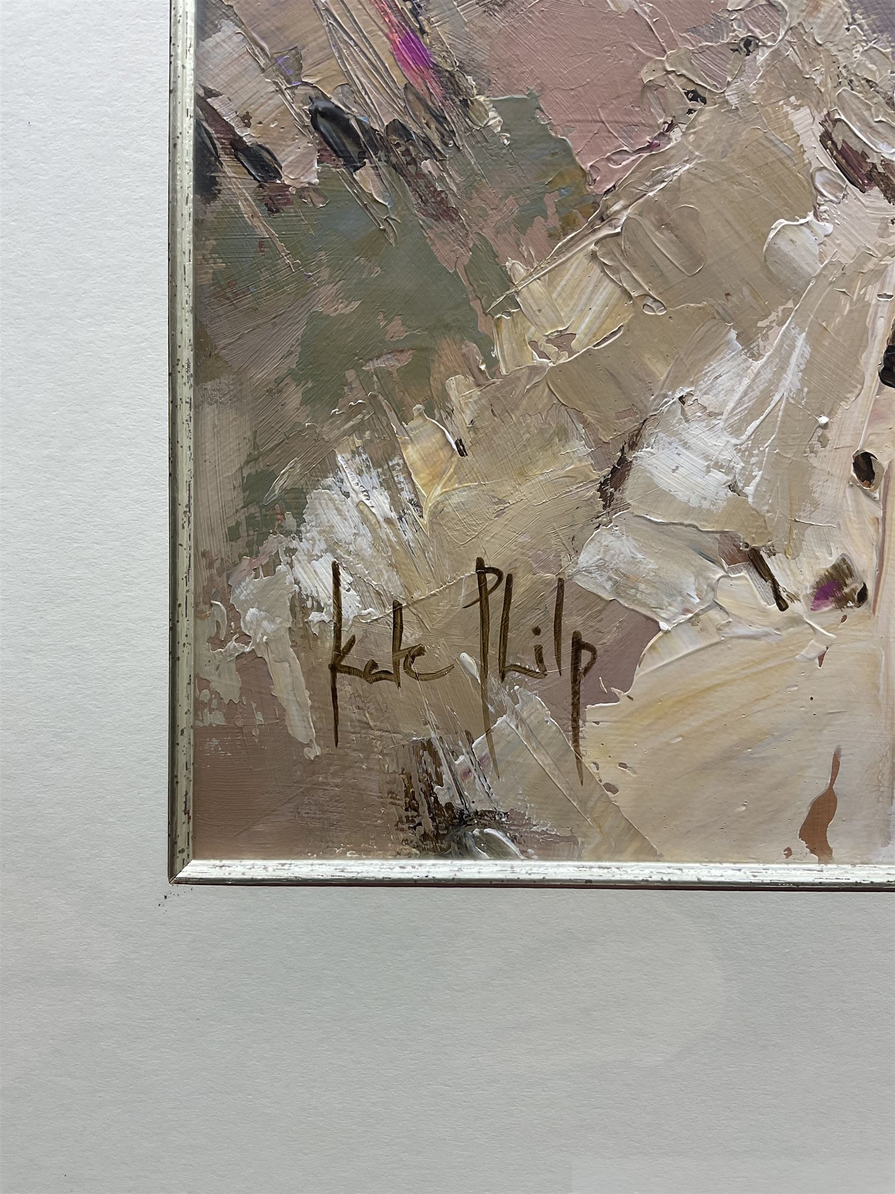 Kate Philp (Scottish 1973-): 'Staithes', acrylic on canvas signed, titled verso 39cm x 38cm