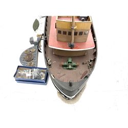 Large model of the tugboat 'Dhulia' on a wooden stand L144cm, together with a box of additional parts and plans