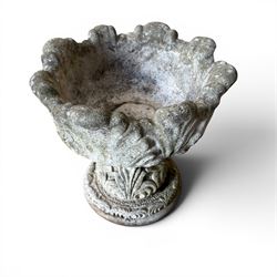 Cast stone classic garden urn, raised on squat pedestal and an ornate cast stone urn (2)