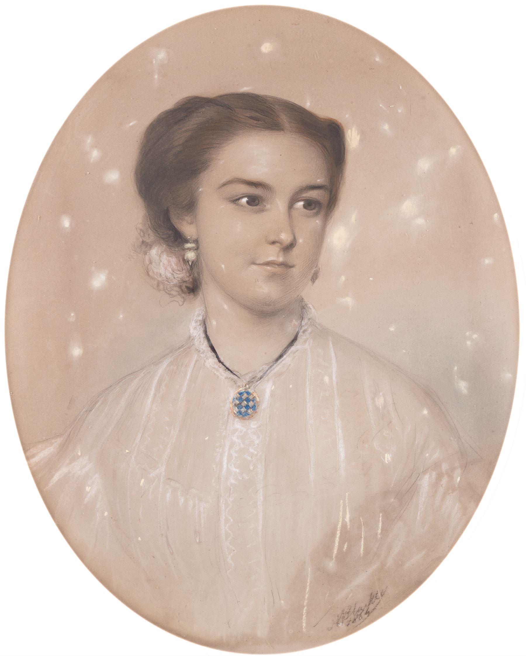 Alexander Blackley (British 1816-1903): Portrait of Julia Addie and Caroline Addie, pair watercolours signed and dated 1864, 63cm x 50cm (2)