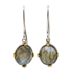 Pair of labrodite silver set drop earrings stamped 925