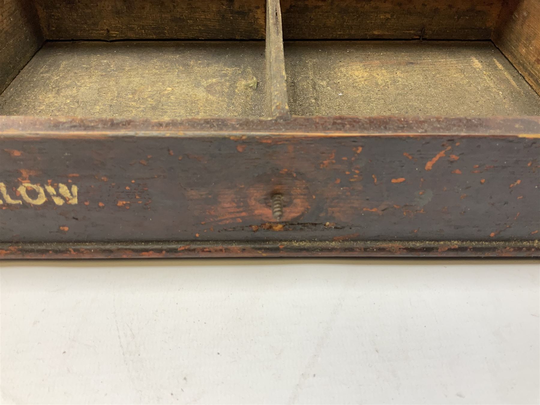 Early 20th Century Dewhurst table top chest, decorated with gilded 'Dewhurst's Sylko Machine Twist Strong Lustrous' lettering above six long drawers with names and numbers of cotton also detailed in gilt, H39cm
